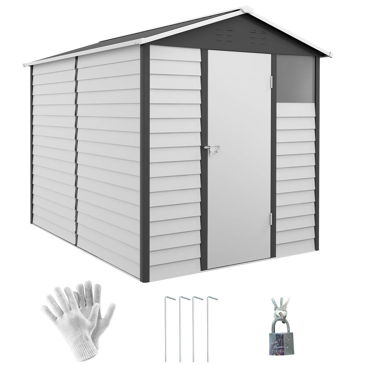 Metal Outdoor Garden Shed, Galvanised Tool Storage w/ Sloped Roof, Lockable Door, Dark Grey