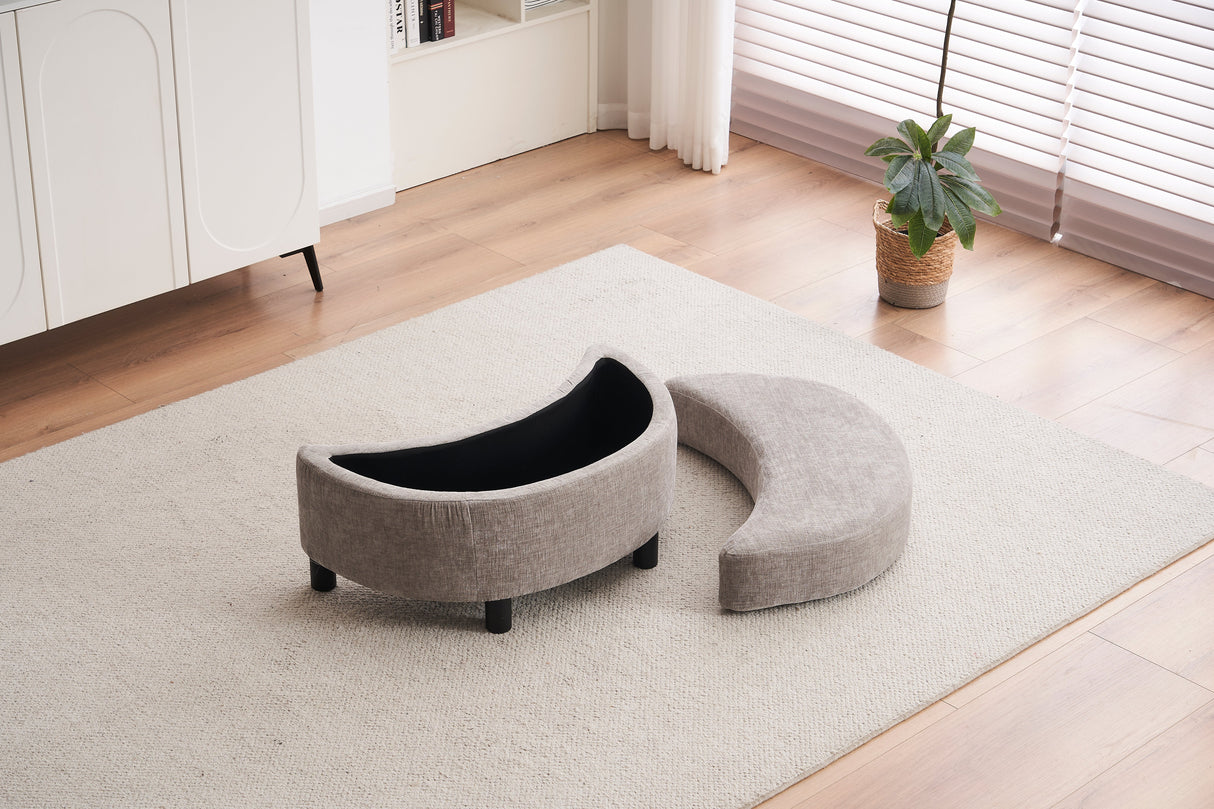 Chenille Swivel Armchair with 3 Back Cushion Pillow and Ottoman Crescent Stool