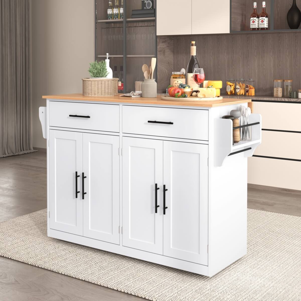 Kitchen Island Trolley with Drop Leaf - Rolling Serving Cart with Storage