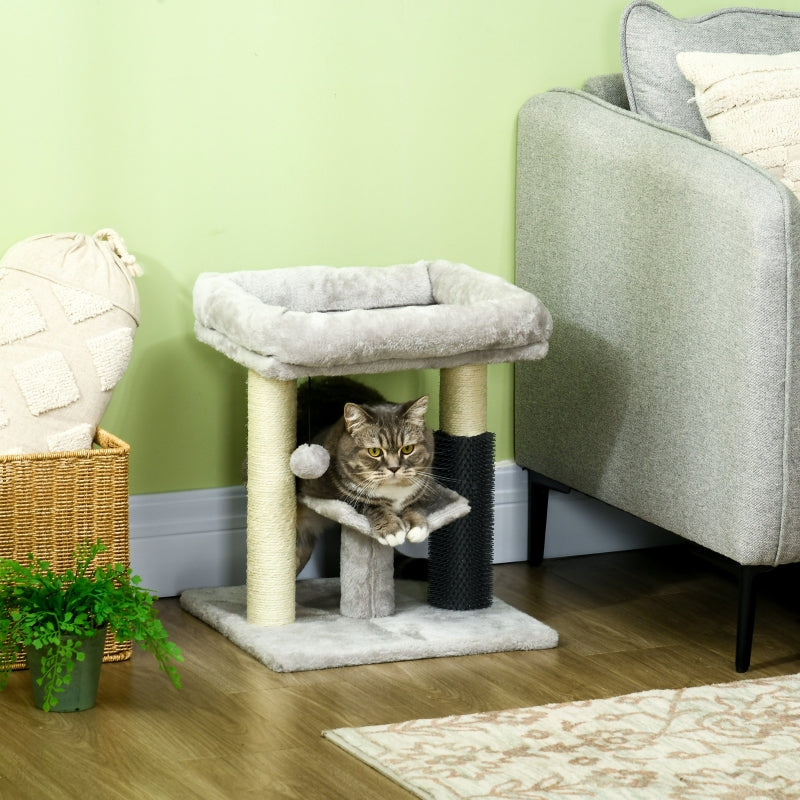 Cat Tree 48cm with Scratching Posts, Bed, Perch, Self Groomer, Toy - Grey