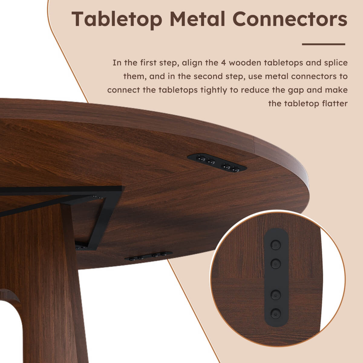Round Dining Table for 4 - 47 Inch Farmhouse Kitchen Table with Wood Grain Finish, Circular Dining Table for Dining Room & Kitchen, Walnut