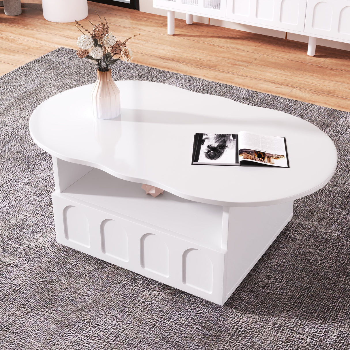Cloud-Shaped Coffee Table with Drawer and Storage Compartments