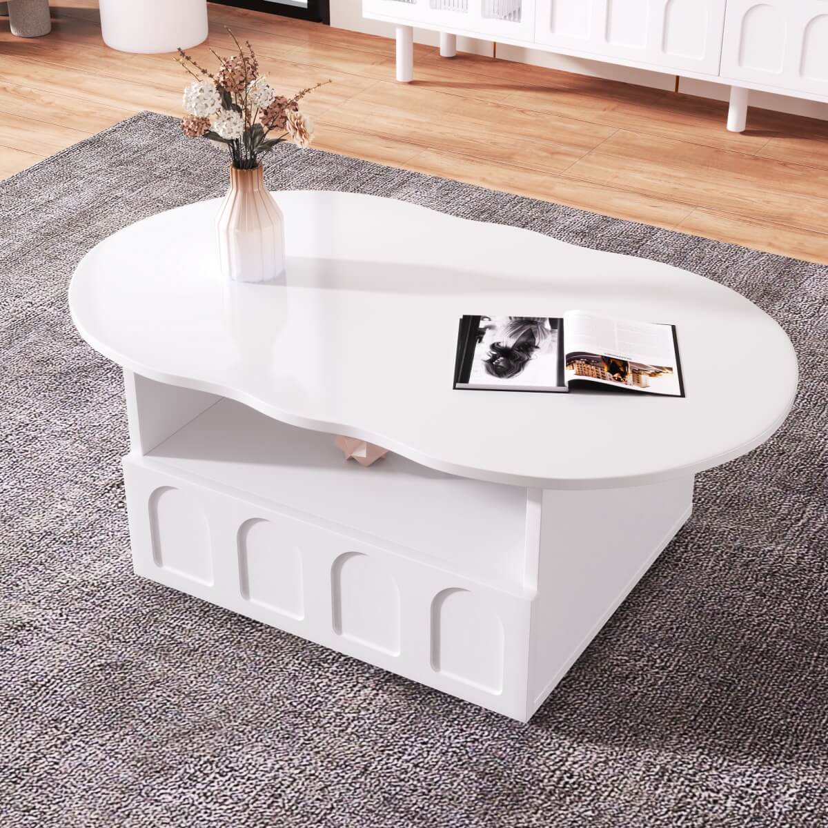 Cloud Shaped Coffee Table with Storage - Modern Coffee Table with Drawer