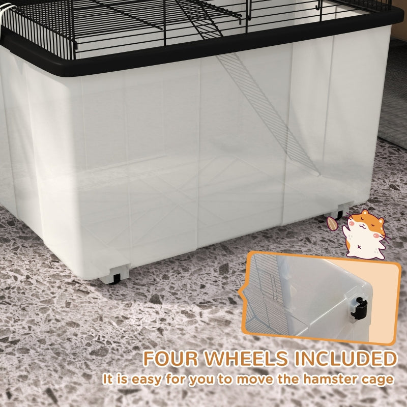 Two-Tier Gerbil Cage, Hamster Cage with Wheels, Deep Bottom, Food Dish, Water Bottle