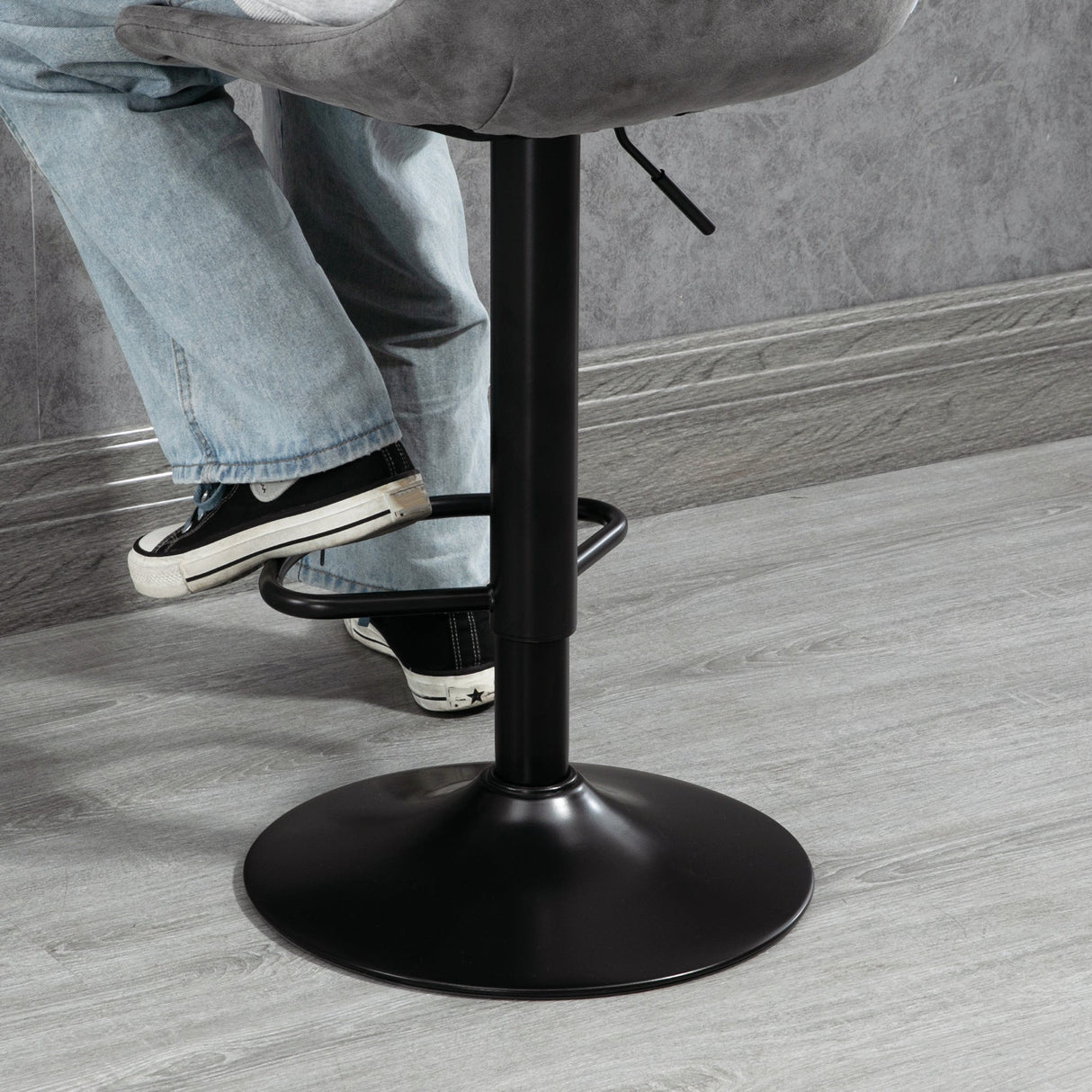 Modern Bar Stools Set of 2, Height Adjustable Swivel with Backrest, Gas Lift, Footrest, Microfibre, Grey