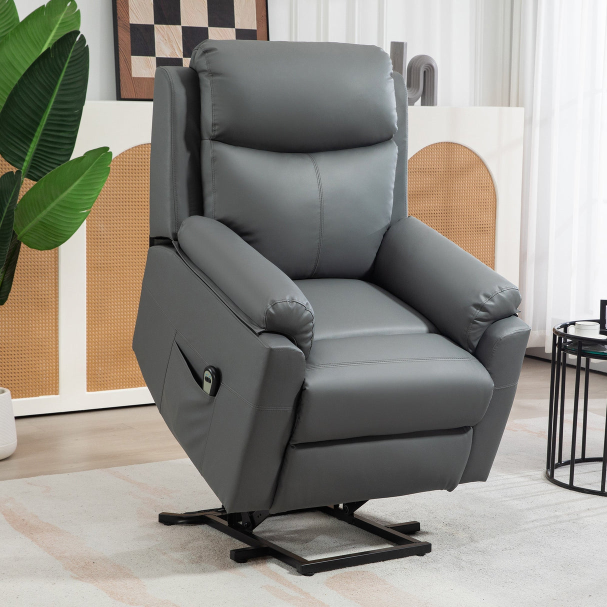 Electric Riser Recliner Chair with 70?? Recline, Faux Leather Charcoal Grey