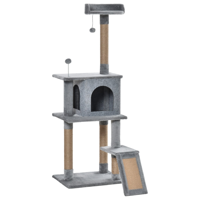 Cat Tree Tower 142cm Climbing Activity Center with Jute Scratching Post, Grey