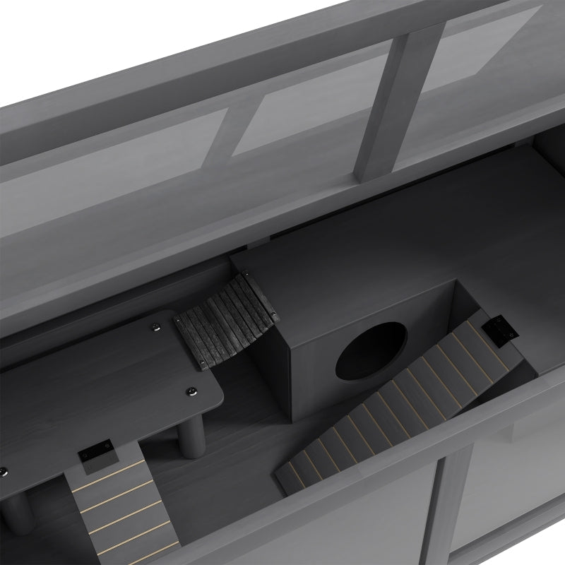 Hamster Cage, Small Animal Cage for Gerbils and Mice with Suspension Bridge and Openable Top, Wooden Grey