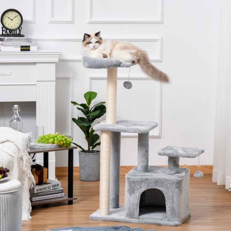 Cat Tree Tower 114cm Climbing Activity Centre Sisal Scratching Post Light Grey