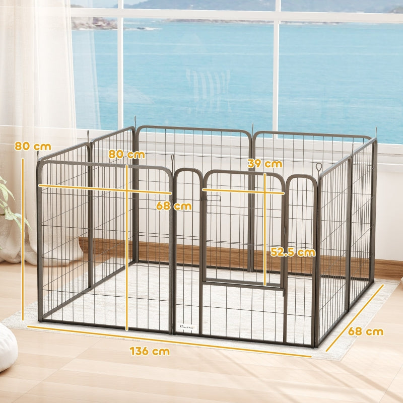 Dog Playpen, Eight-Panel with Door, Large, Indoor, Outdoor, 80cm Tall, Black