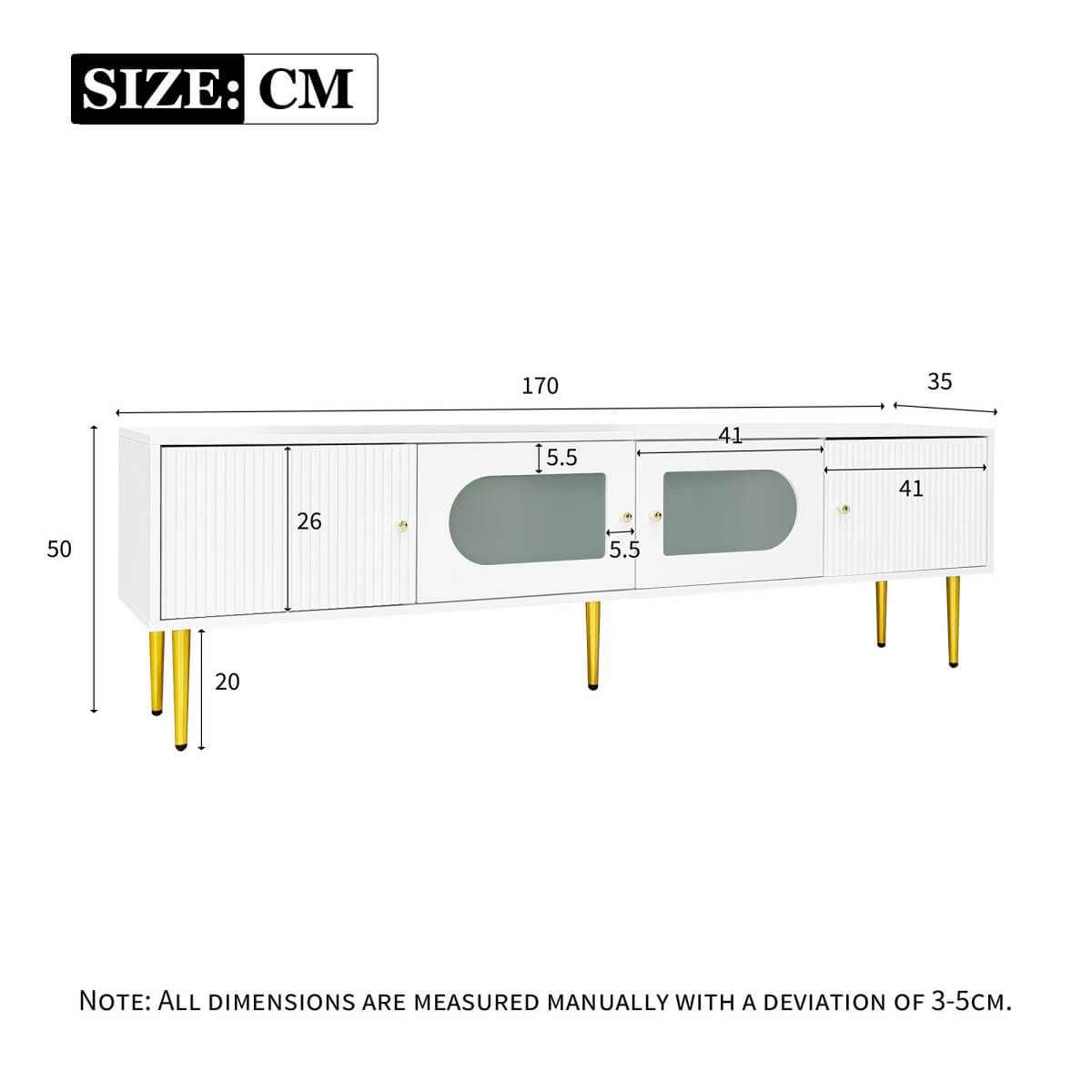Modern TV Stand with Storage - 4 Door TV Cabinet with Glass Doors, Fits up to 70 Inch TV