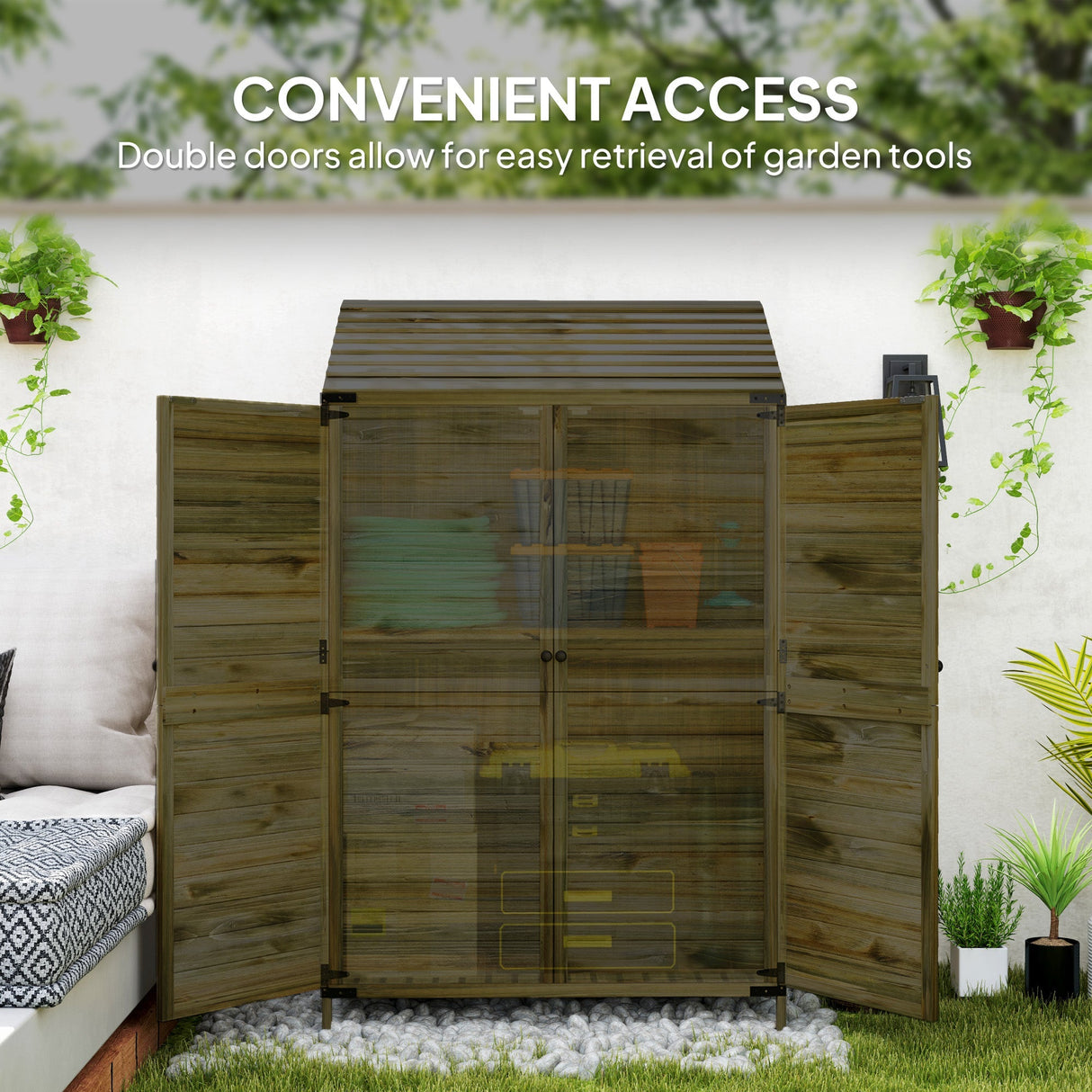 Garden Shed Two-Tier, 59 x 103.5 cm, Wooden Olive Brown