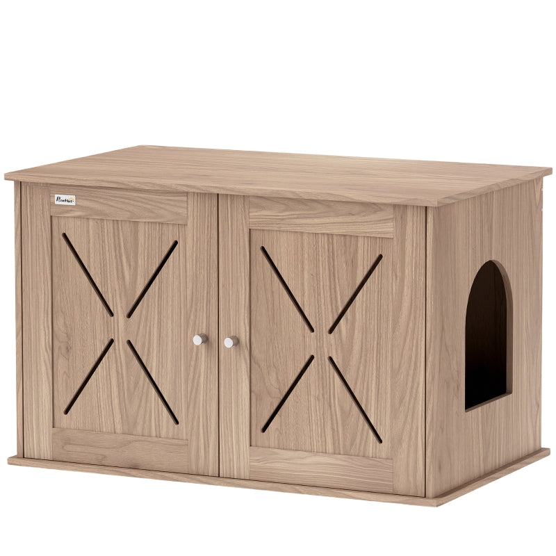 Cat Litter Box Enclosure, Double Doors Side Entrance Non-Slip Pads, Walnut Brown