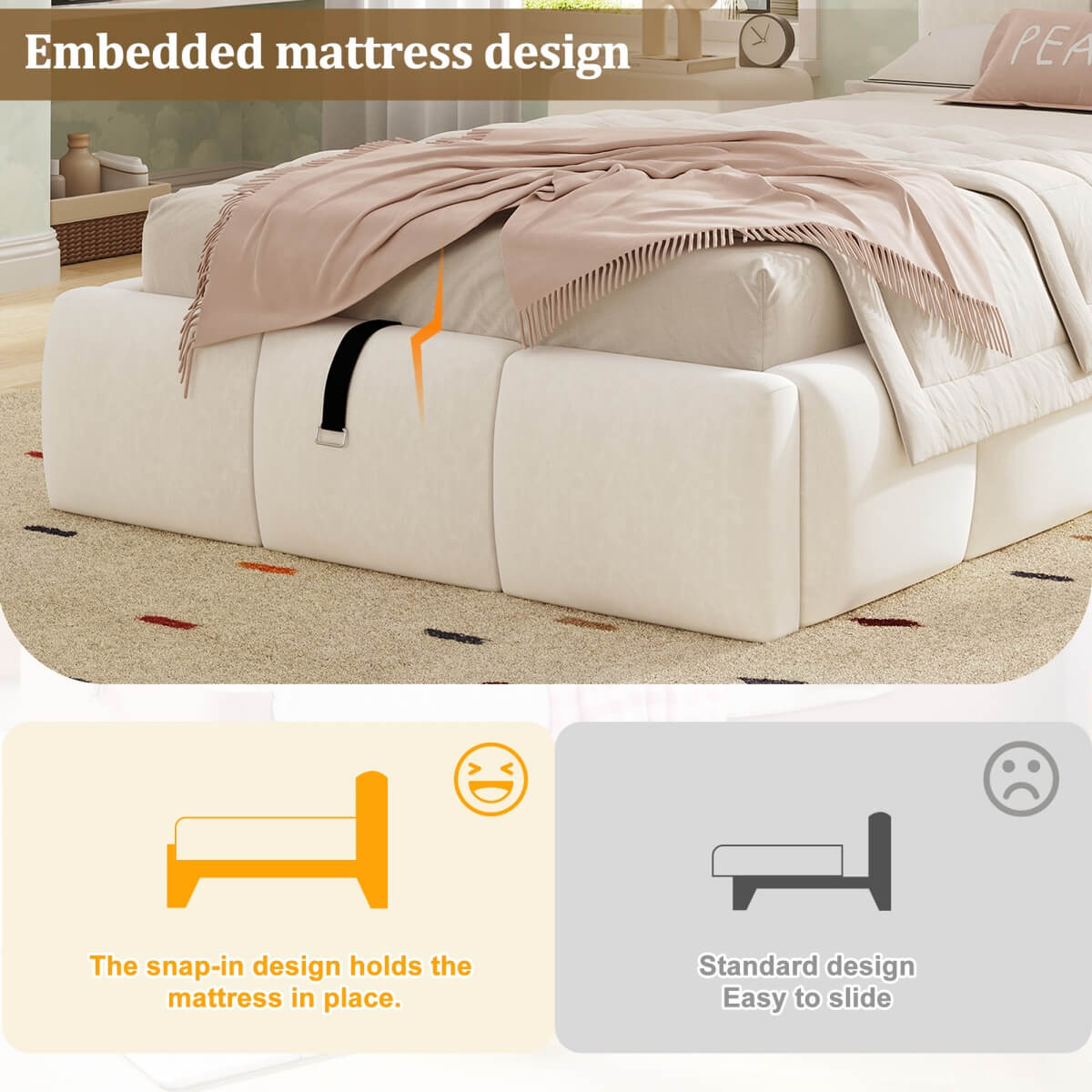 3ft Velvet Upholstered Storage Bed - Single Hydraulic Bed with Headboard, Beige