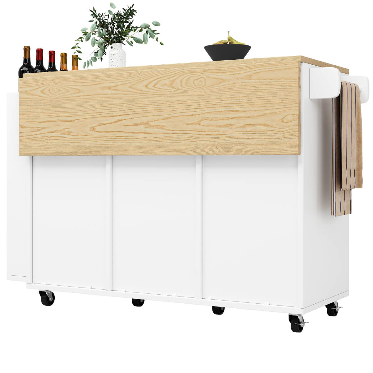 Kitchen Trolley with Worktop – Mobile Kitchen Cabinet with Storage & Sliding Doors