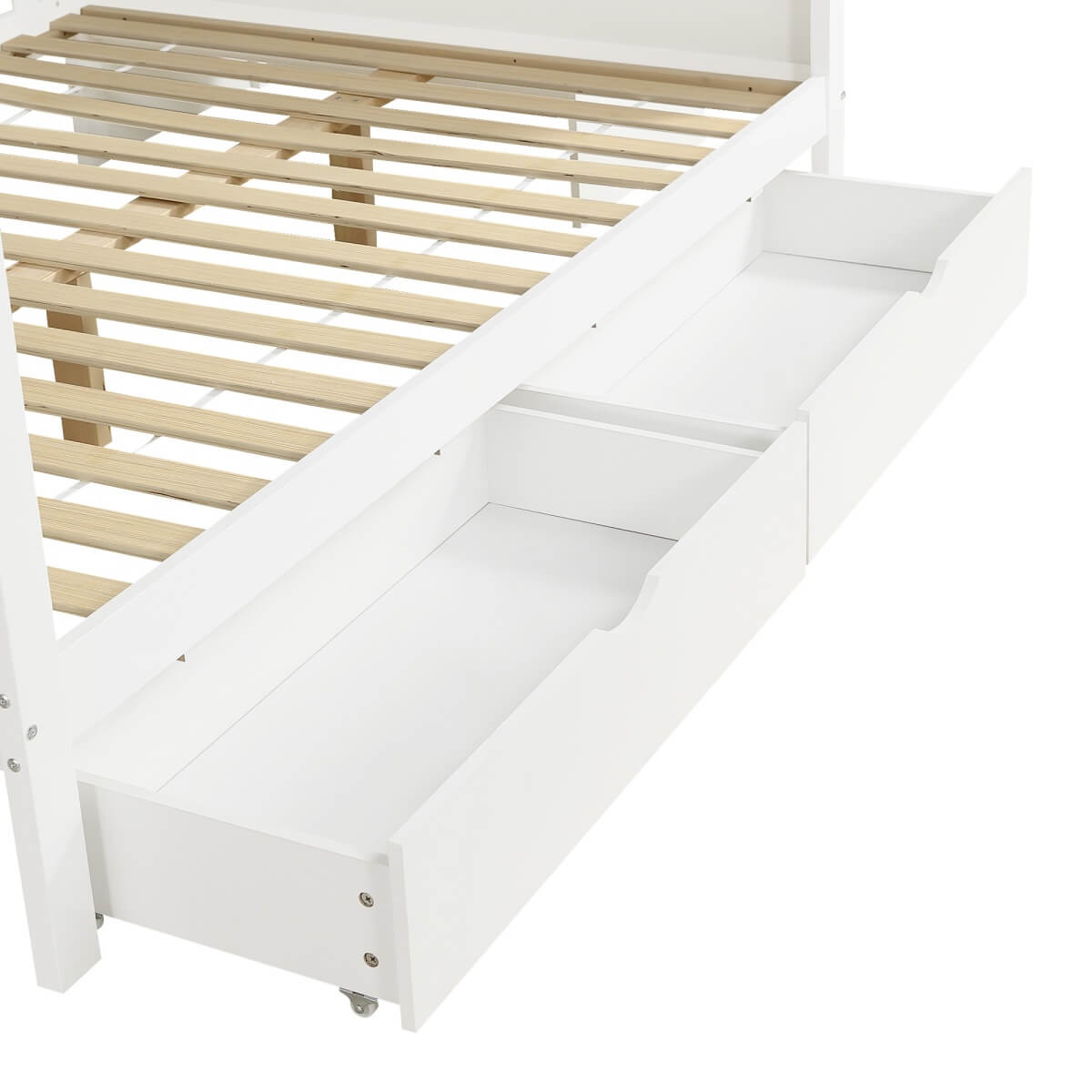Wooden Bunk Bed with Storage Drawers and Stairs - Kids Loft Bed Frame with Guardrails, White