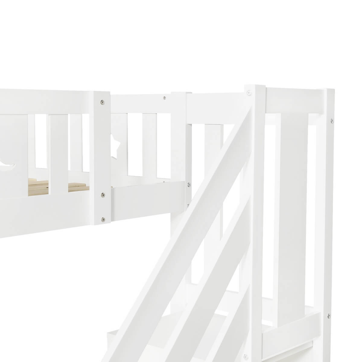 Wooden Bunk Bed with Storage Drawers and Stairs - Kids Loft Bed Frame with Guardrails, White