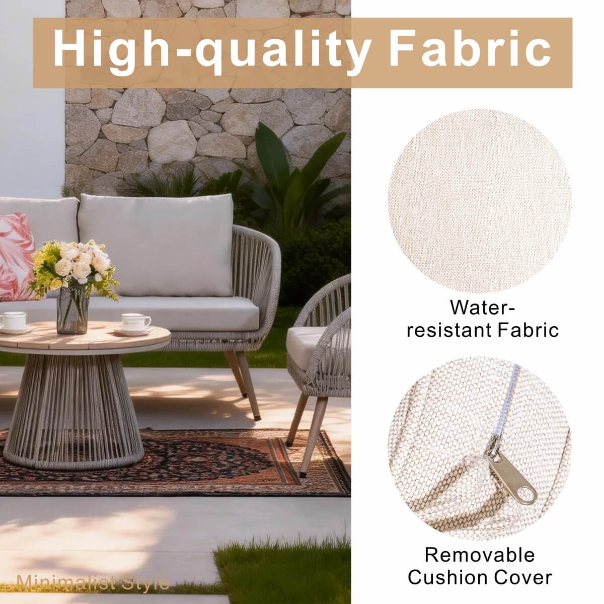 4-Seater Outdoor Sofa Set with Round Coffee Table - Metal Garden Patio Furniture Set