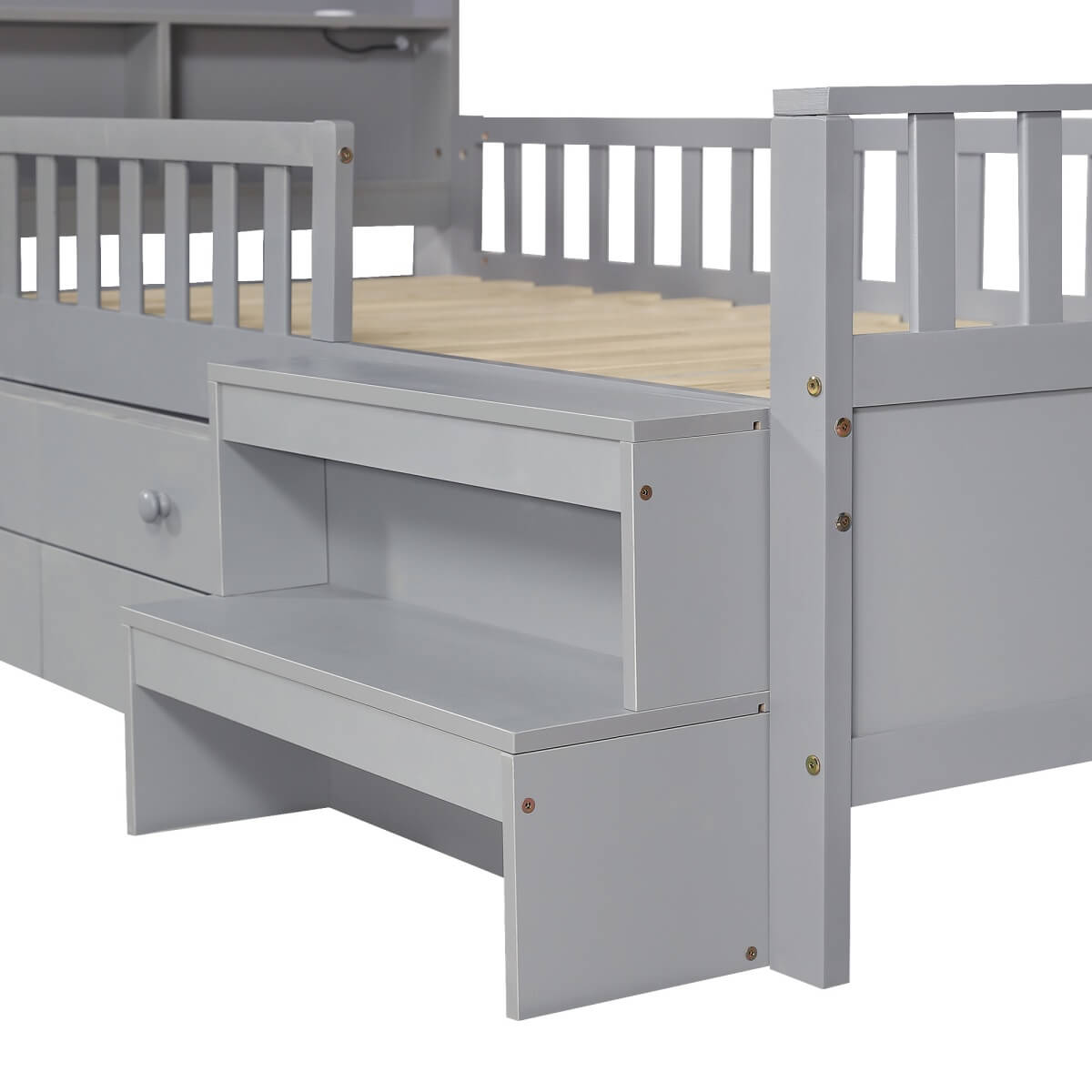 3ft Single Wooden Storage Bed with LED Headboard, Drawers & USB Charging, Grey