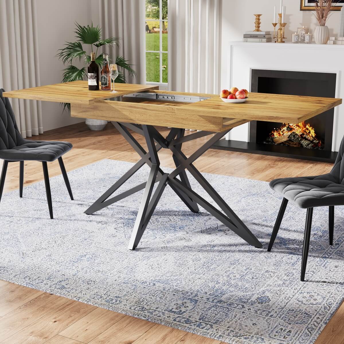 Extendable Dining Table 120–160 cm – Star Base Table with Metal Legs