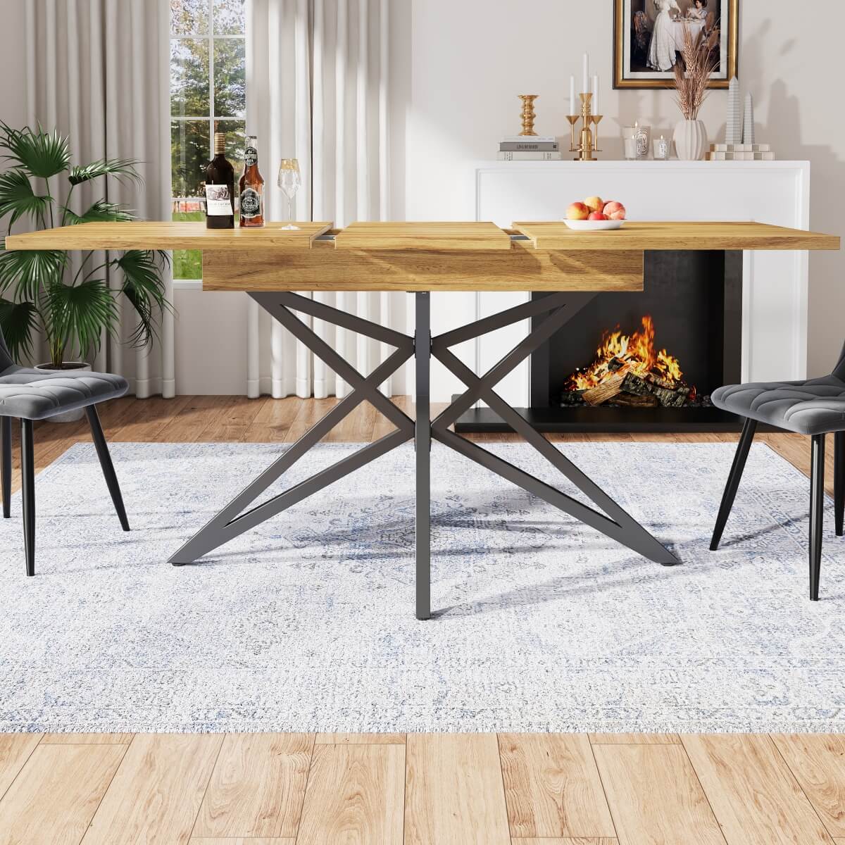 Extendable Dining Table 120–160 cm – Star Base Table with Metal Legs