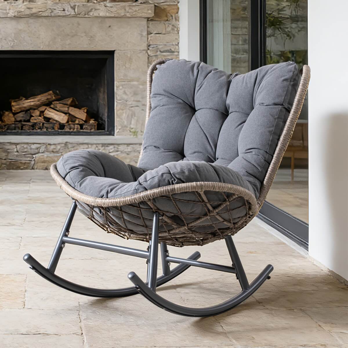 Metal Rocking Chair - Indoor Outdoor Garden Rocking Chair, Grey