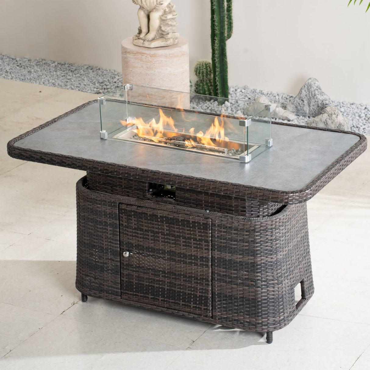 Aluminium Lift-Top Fire Pit Table - Adjustable Coffee & Dining Table