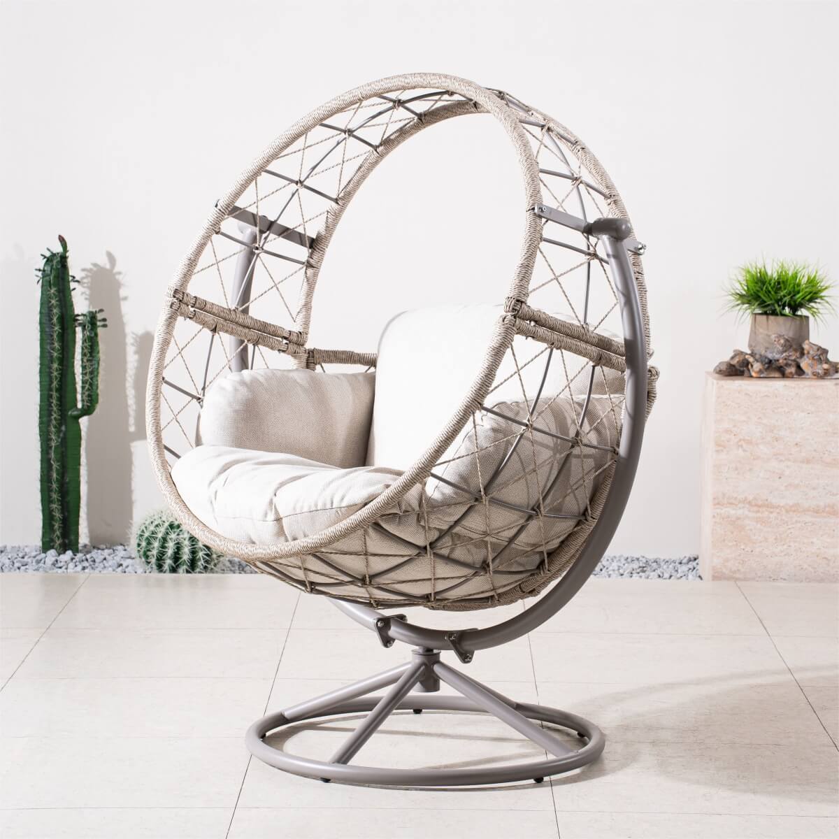 Metal Hanging Egg Chair - Grey Outdoor Garden Swing Chair