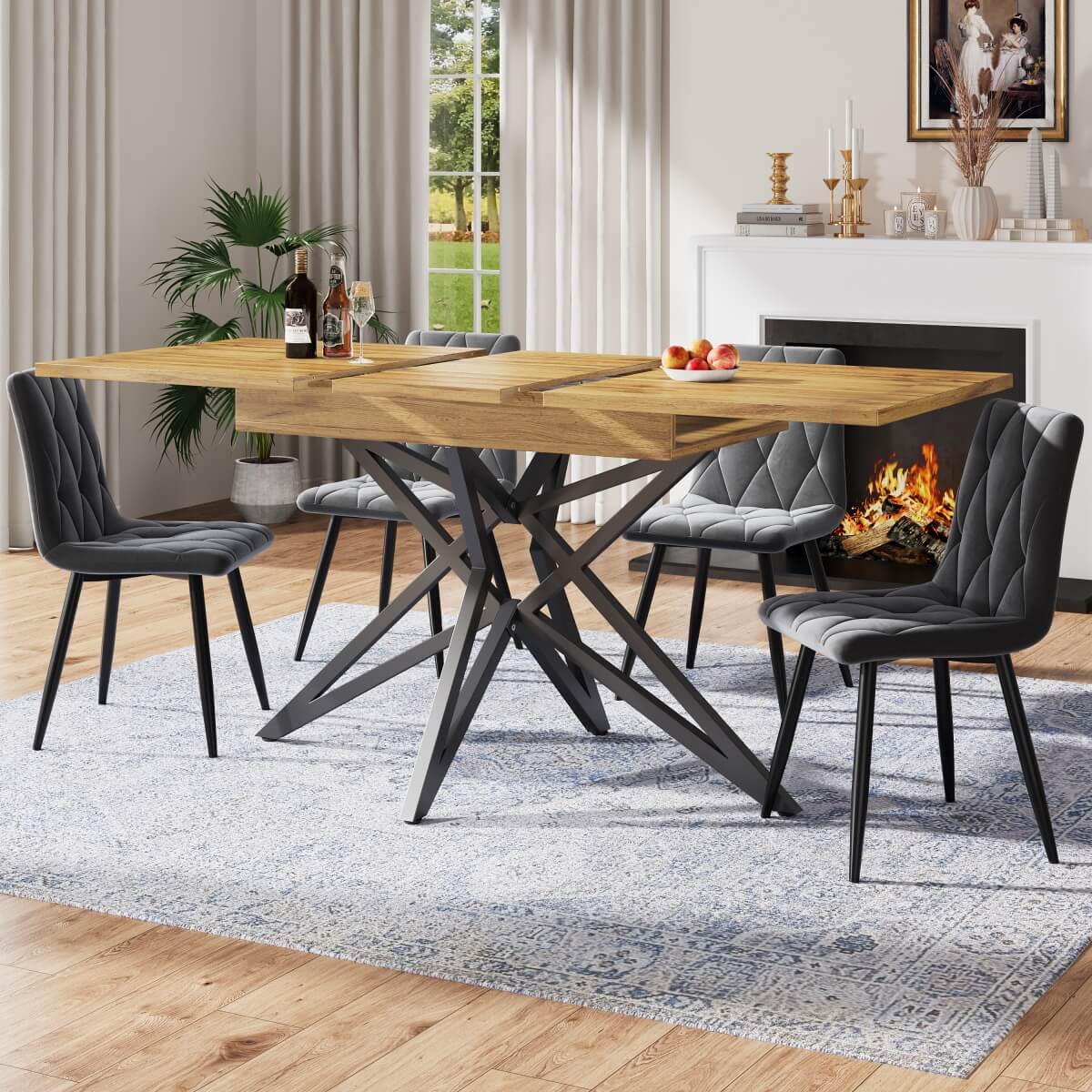 Extendable Dining Table 120–160 cm – Star Base Table with Metal Legs