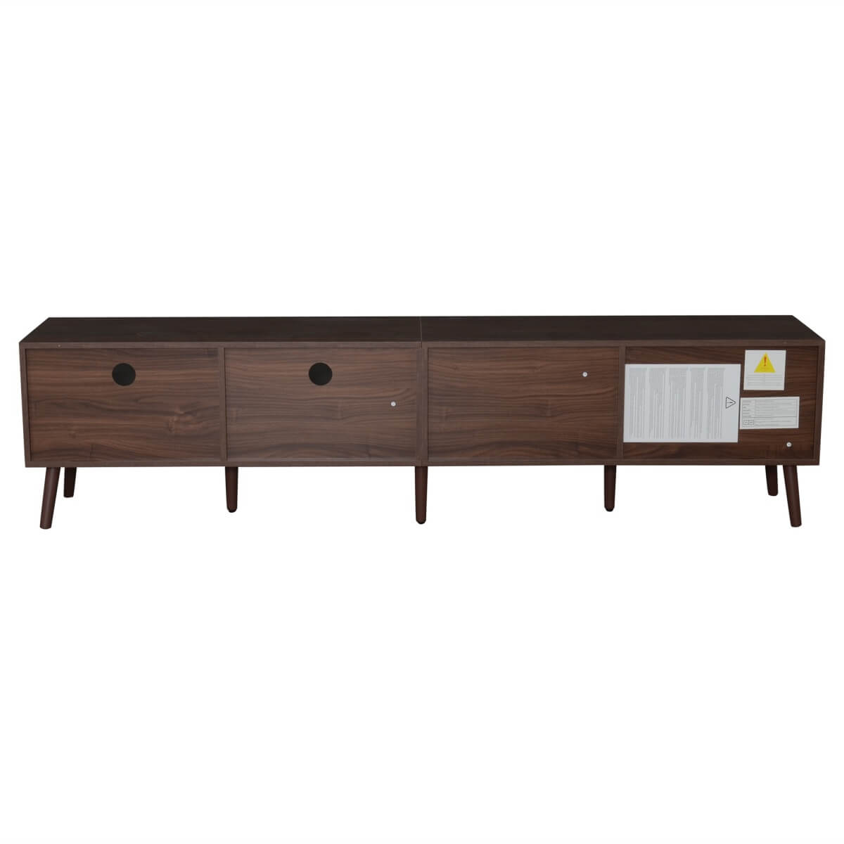 Rattan TV Stand with Storage - 2 Door TV Cabinet with Drawers, Dark Wood, Fits up to 90 Inch TV