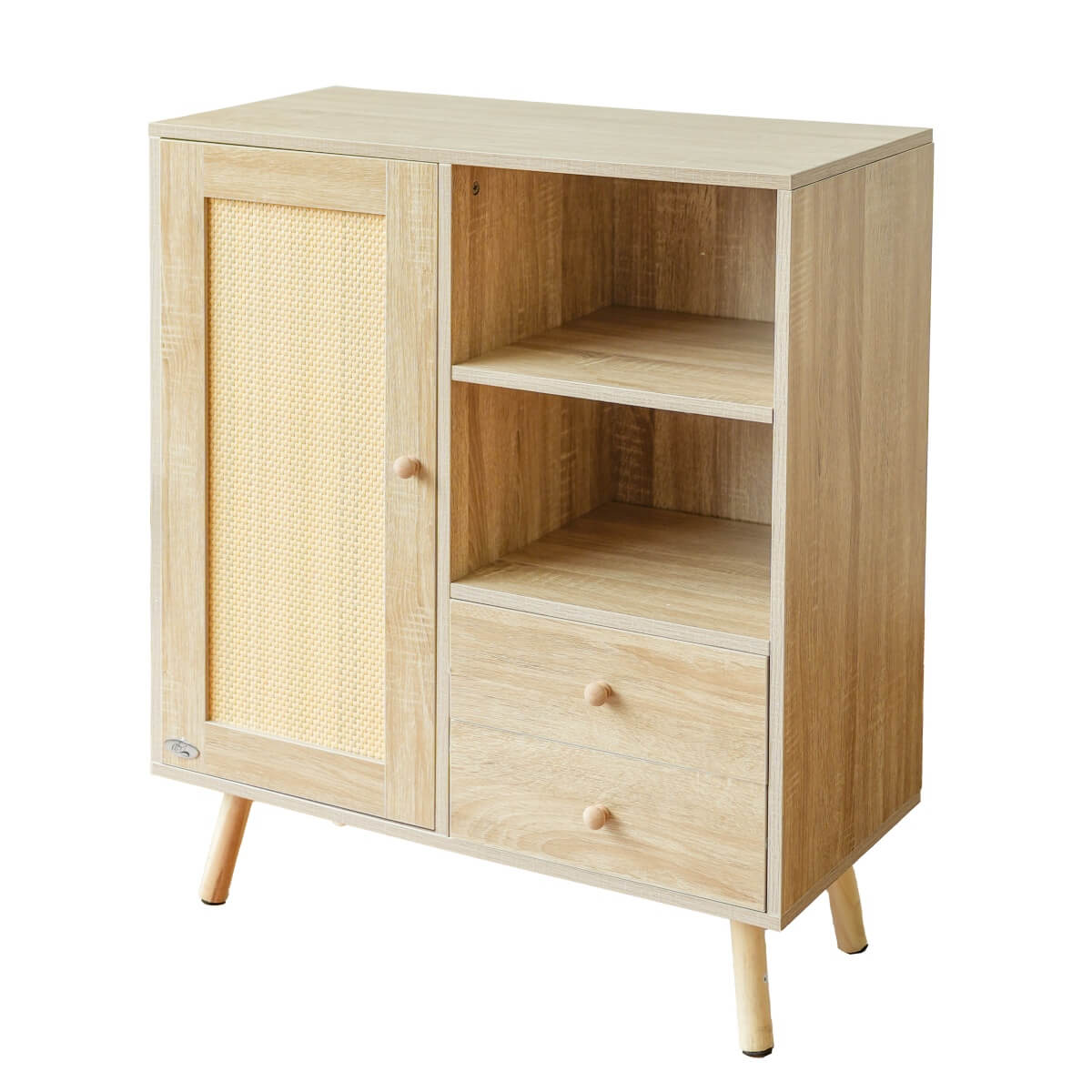 Solid Wood Storage Cupboard with 1 Door & 2 Drawers - Freestanding Cabinet