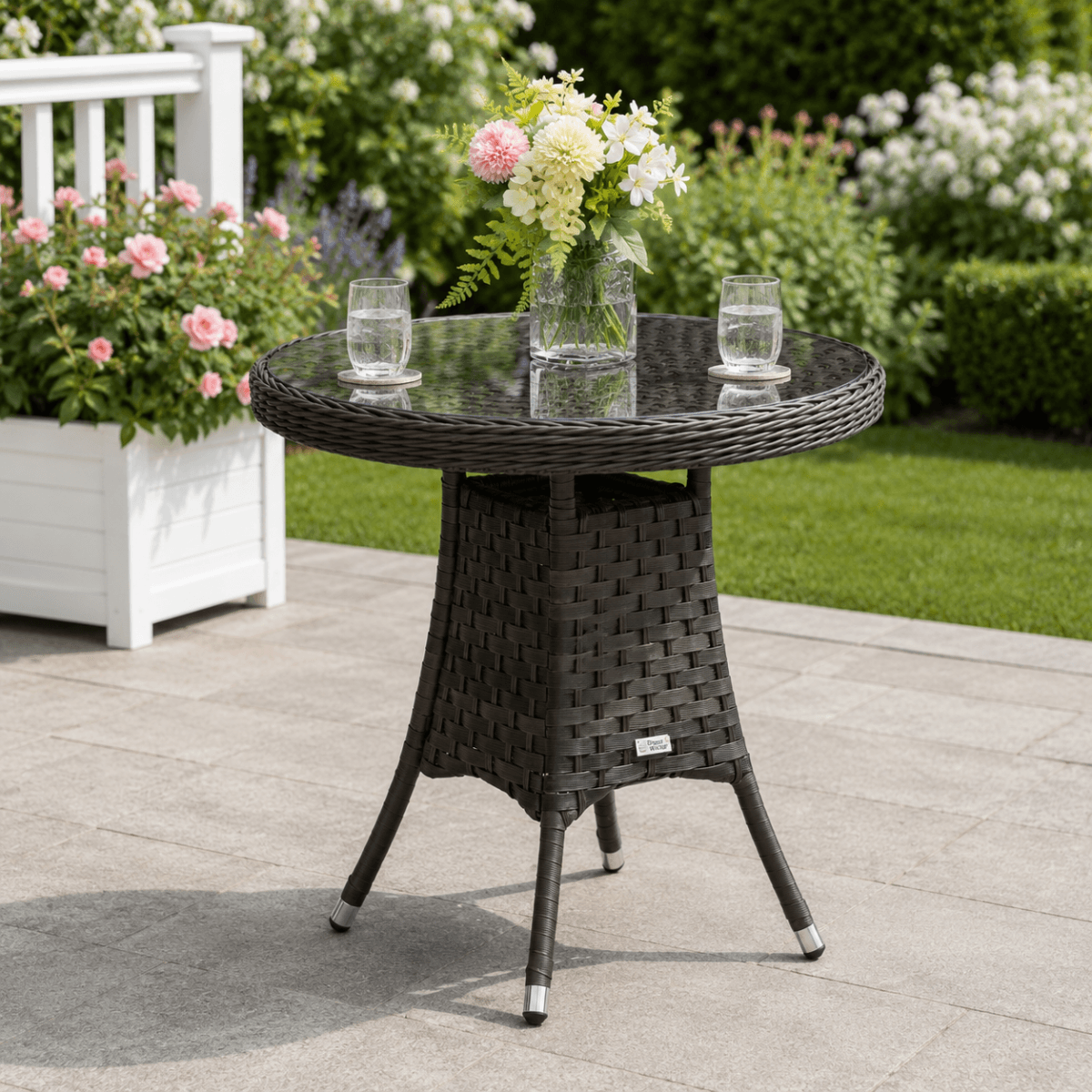 Outdoor Rattan Dining Table - Round Garden Table, Aluminium Frame