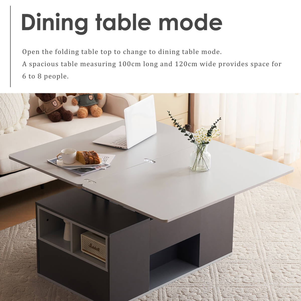 Lift-Top Coffee Table with Storage - Grey Coffee Table with 2 Drawers