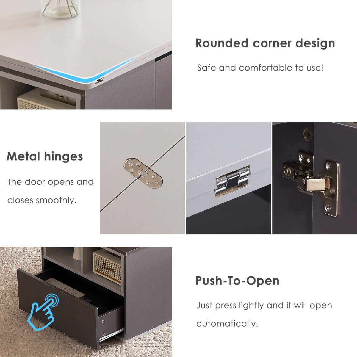 Lift-Top Coffee Table with Storage - Grey Coffee Table with 2 Drawers