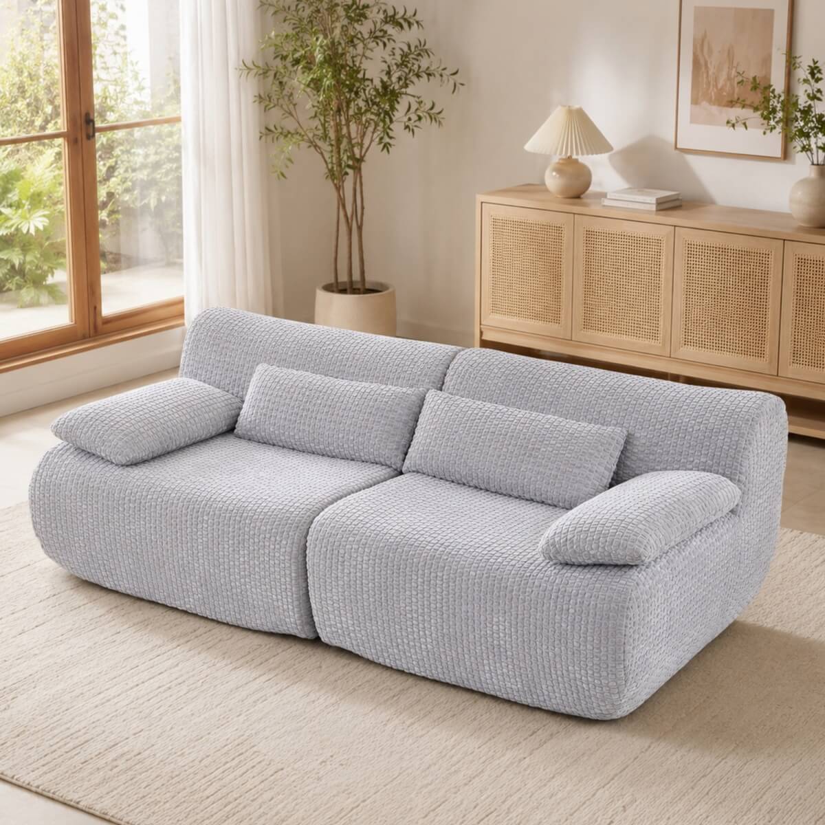 SOFTY Grey Indoor Modular Sofa Set - Space-Saving Compressed Sectional Sofa
