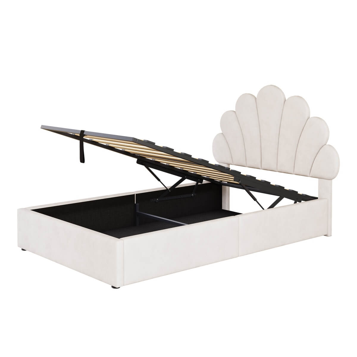 3ft Single Ottoman Storage Bed with Petal Headboard - Upholstered Velvet Bed Frame