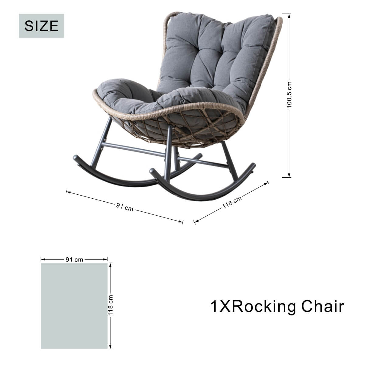 Metal Rocking Chair - Indoor Outdoor Garden Rocking Chair, Grey