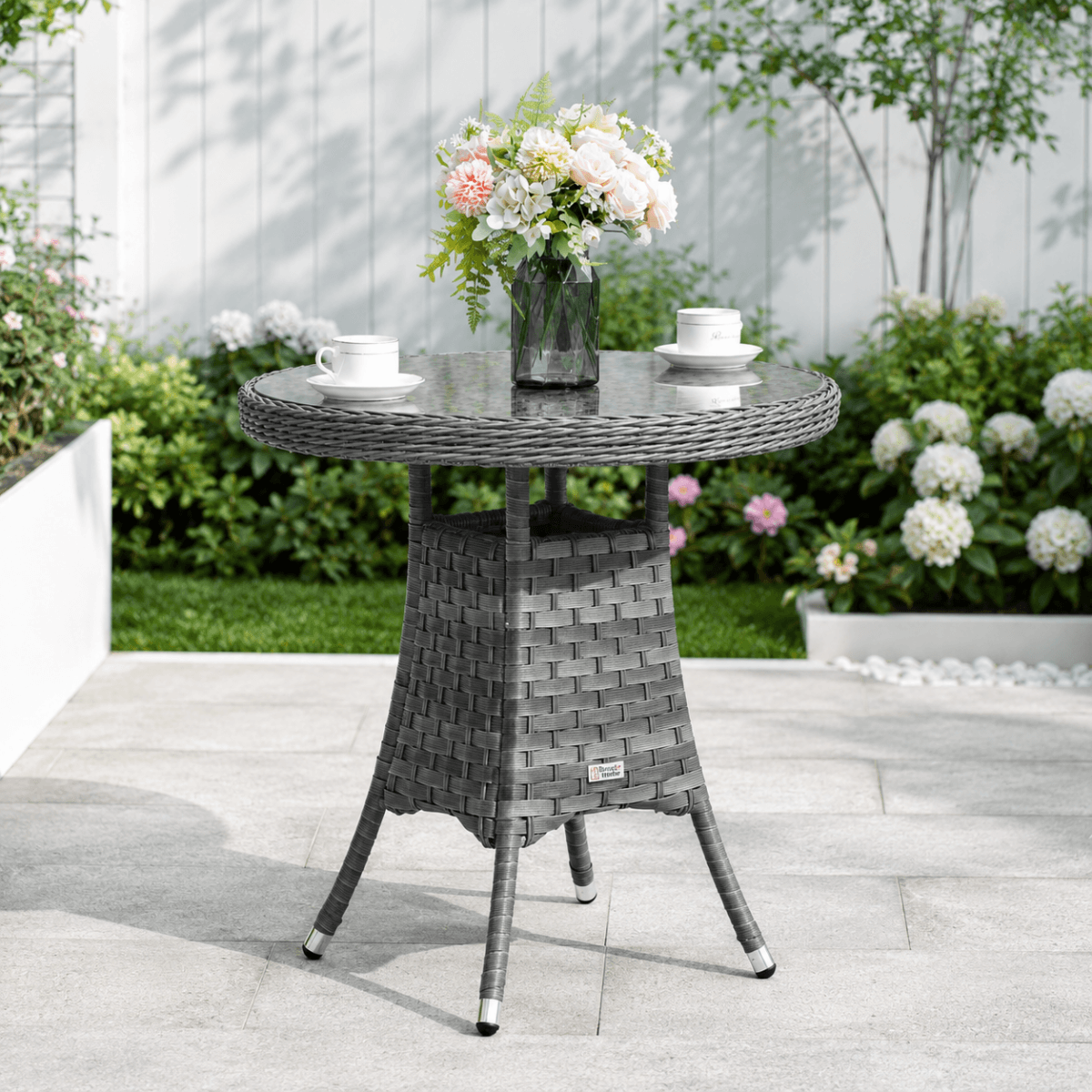 Outdoor Rattan Dining Table - Round Garden Table, Aluminium Frame