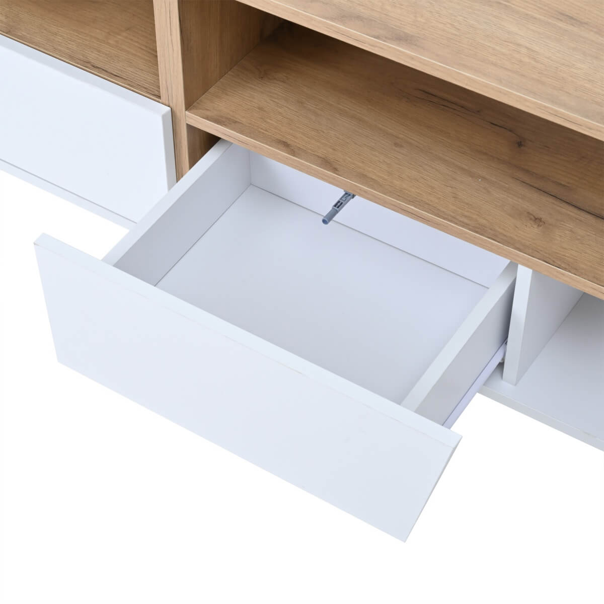 LED TV Stand for TVs up to 65" - Modern TV Unit with Drawers, Storage Cabinets & Cable Management, White & Oak