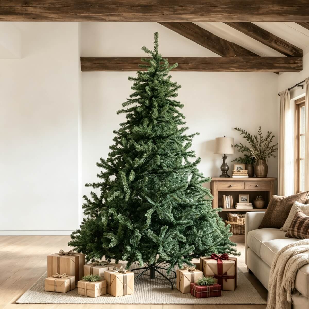 Realistic Full Green Artificial Christmas Tree - PVC Xmas Tree for Easy Setup & Indoor Festive Decoration, 6ft/7ft/8ft