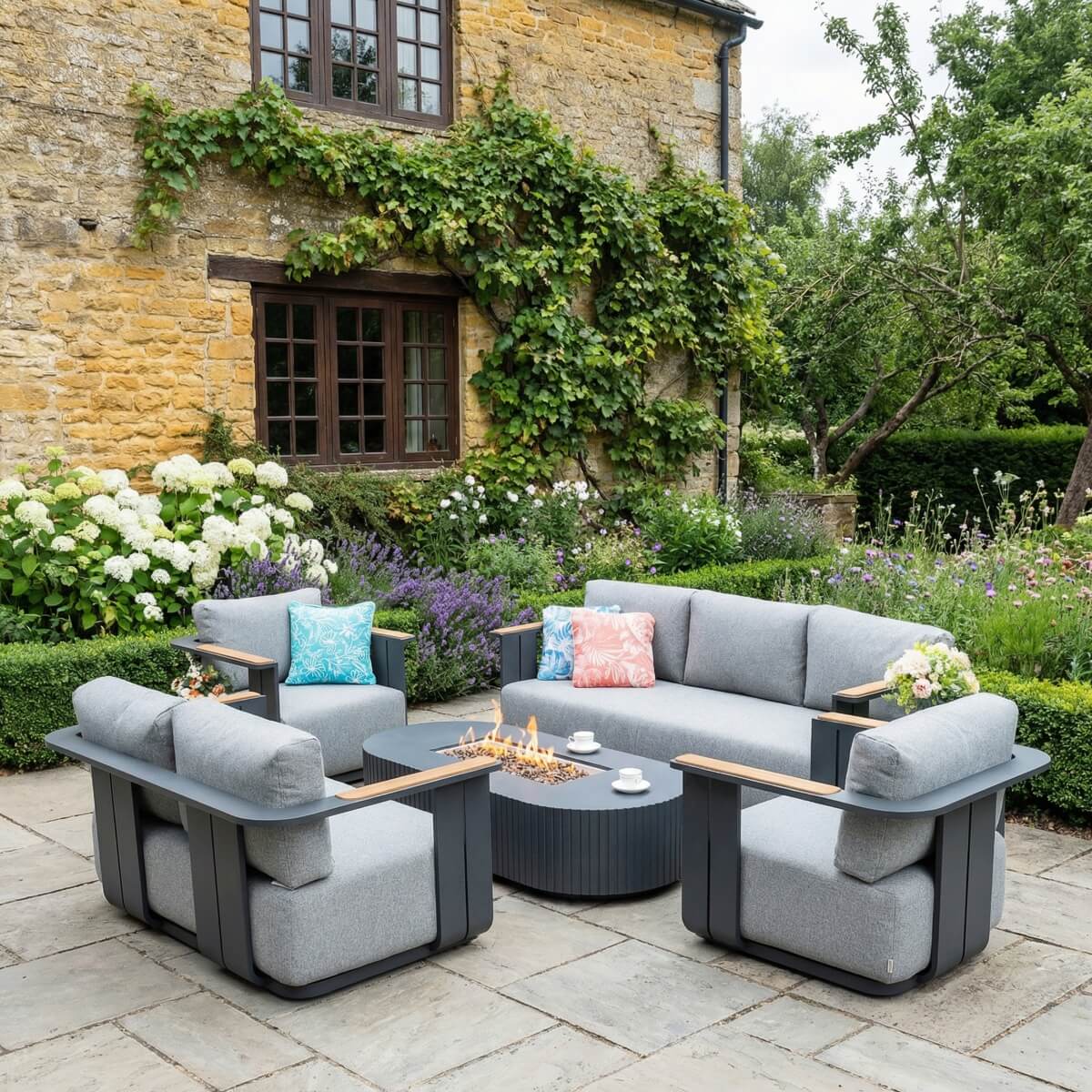 VAREL 5-Piece Sofa Set with LYRIN Fire Pit Table (Full Set)