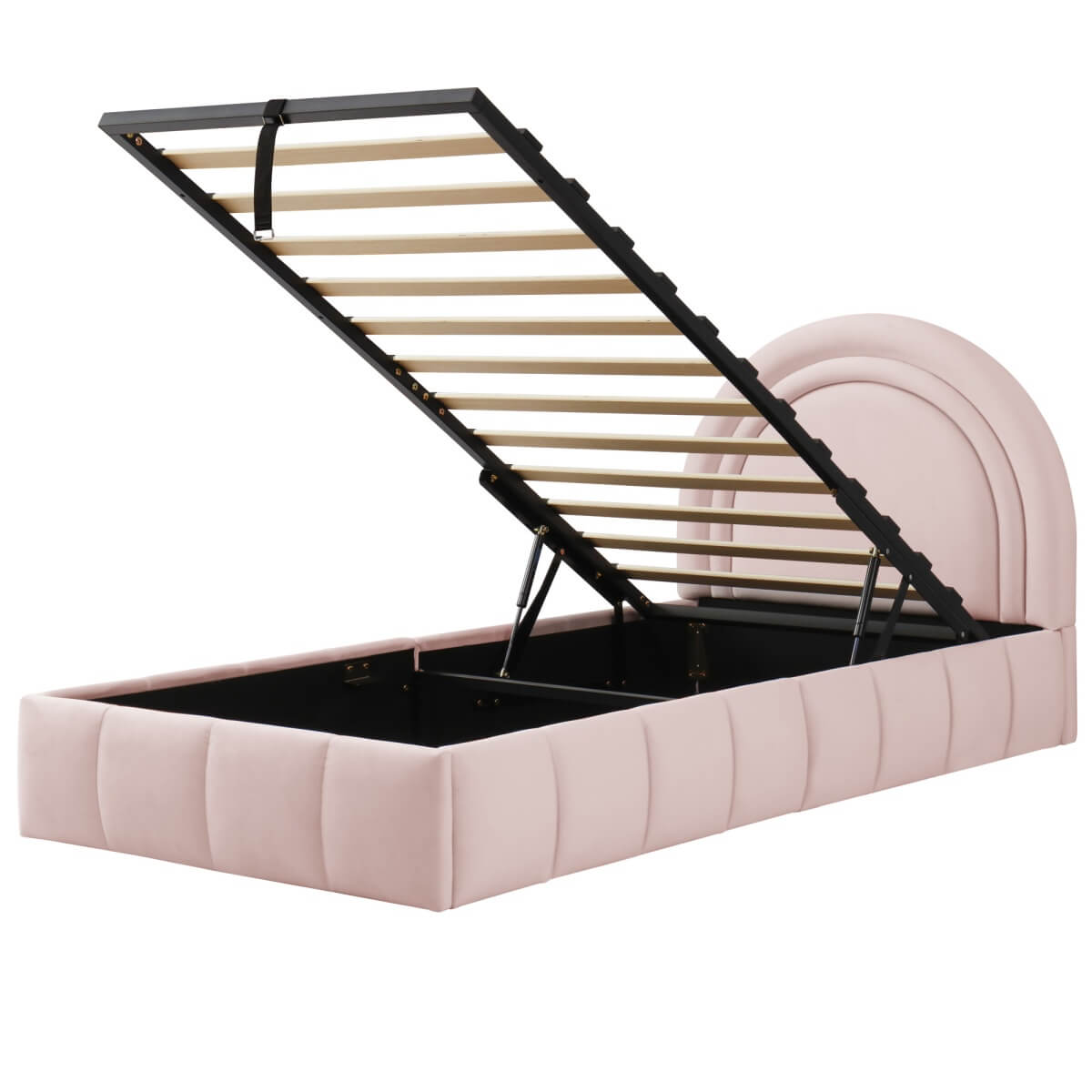 3ft Single Velvet Ottoman Bed - Upholstered Storage Bed with Headboard, Pink