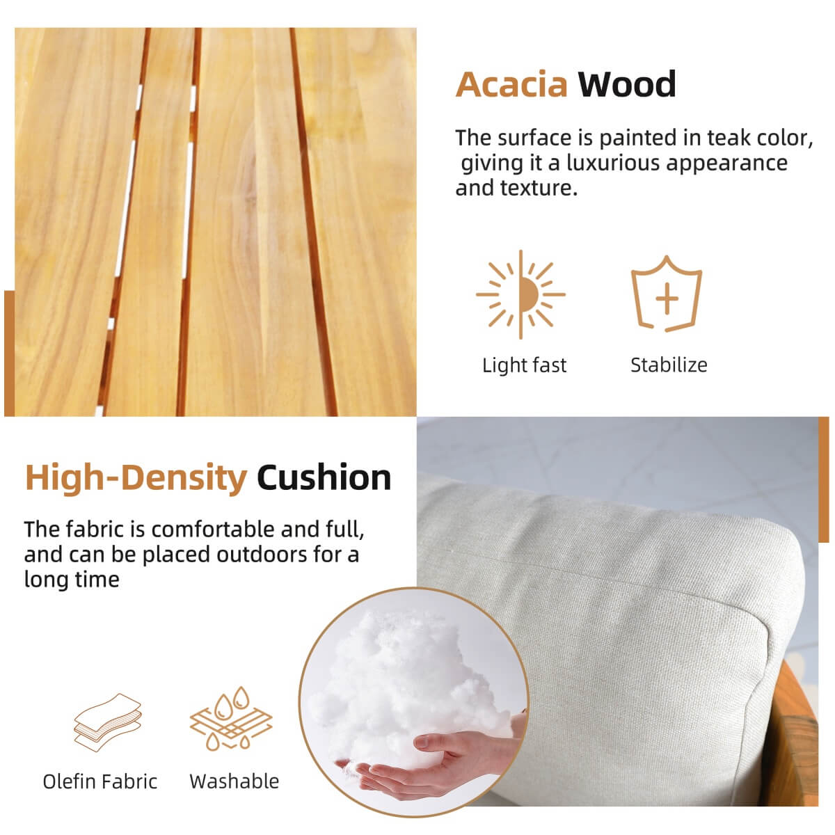 4-Seater Acacia Wood Outdoor Sofa Set – Solid Wood Garden Lounge with Coffee Table