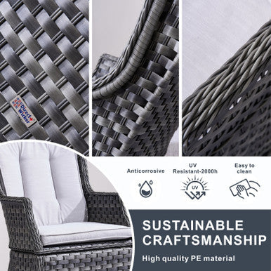 3 Piece Grey Rattan Bistro Set - Outdoor Garden Table and Chairs
