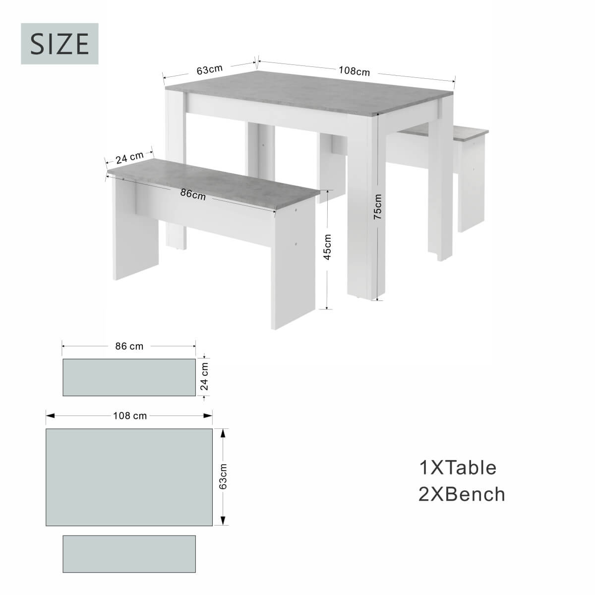 3 Piece Dining Table Set with Benches - Rectangular Kitchen Dining Set