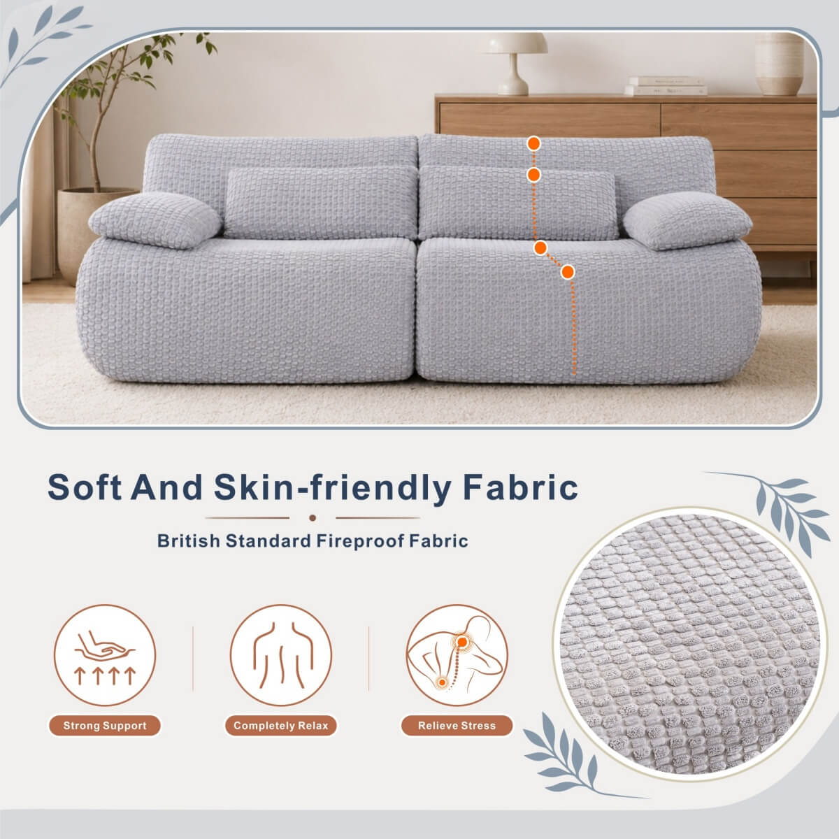 SOFTY Grey Indoor Modular Sofa Set - Space-Saving Compressed Sectional Sofa