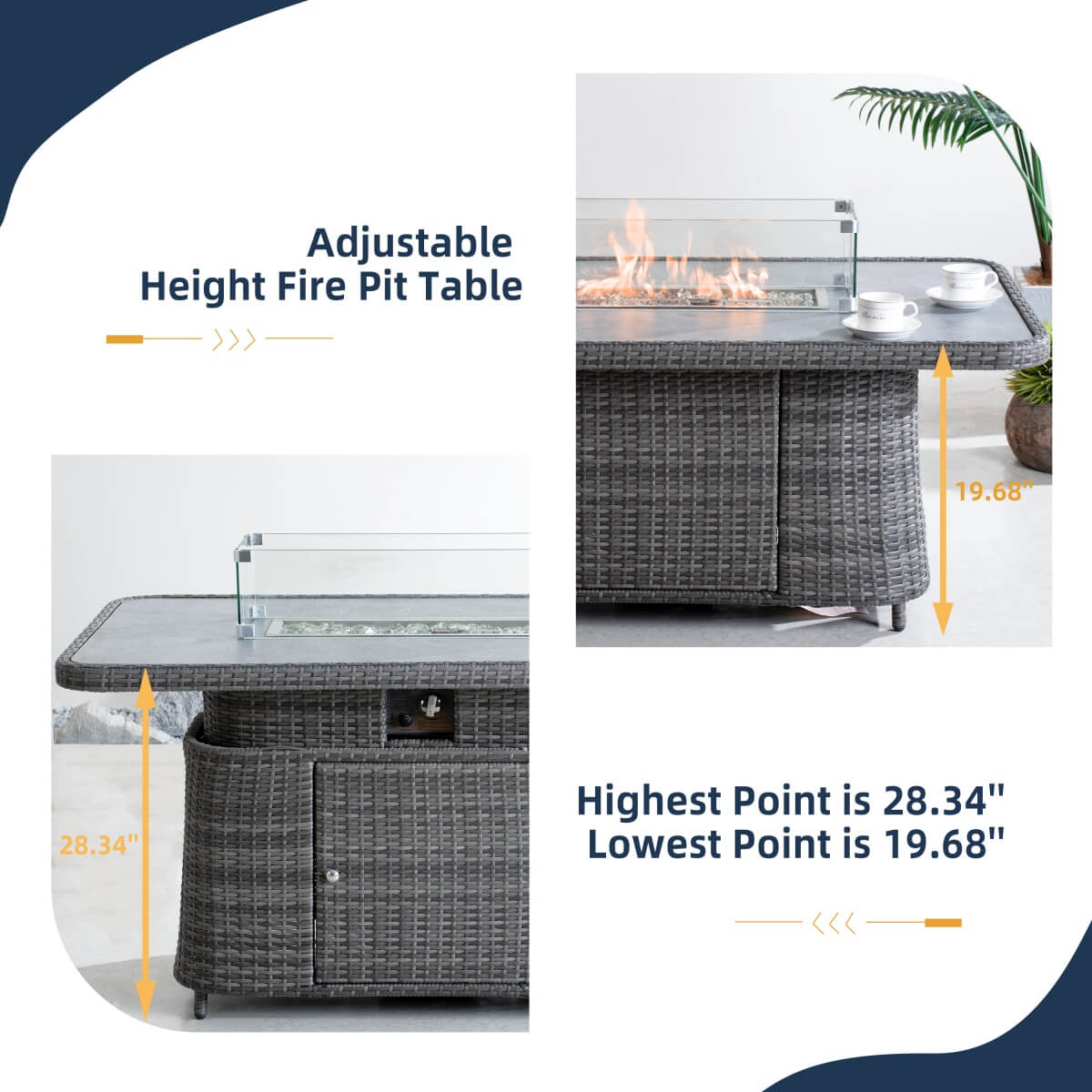 Aluminium Lift-Top Fire Pit Table - Adjustable Coffee & Dining Table