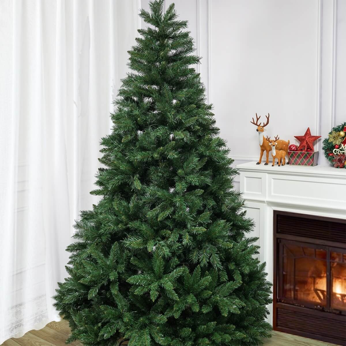 Artificial Christmas Tree with Colour LED Lights ¨C Realistic PVC Xmas Tree, Pre-Lit, 6ft & 7ft, Metal Stand