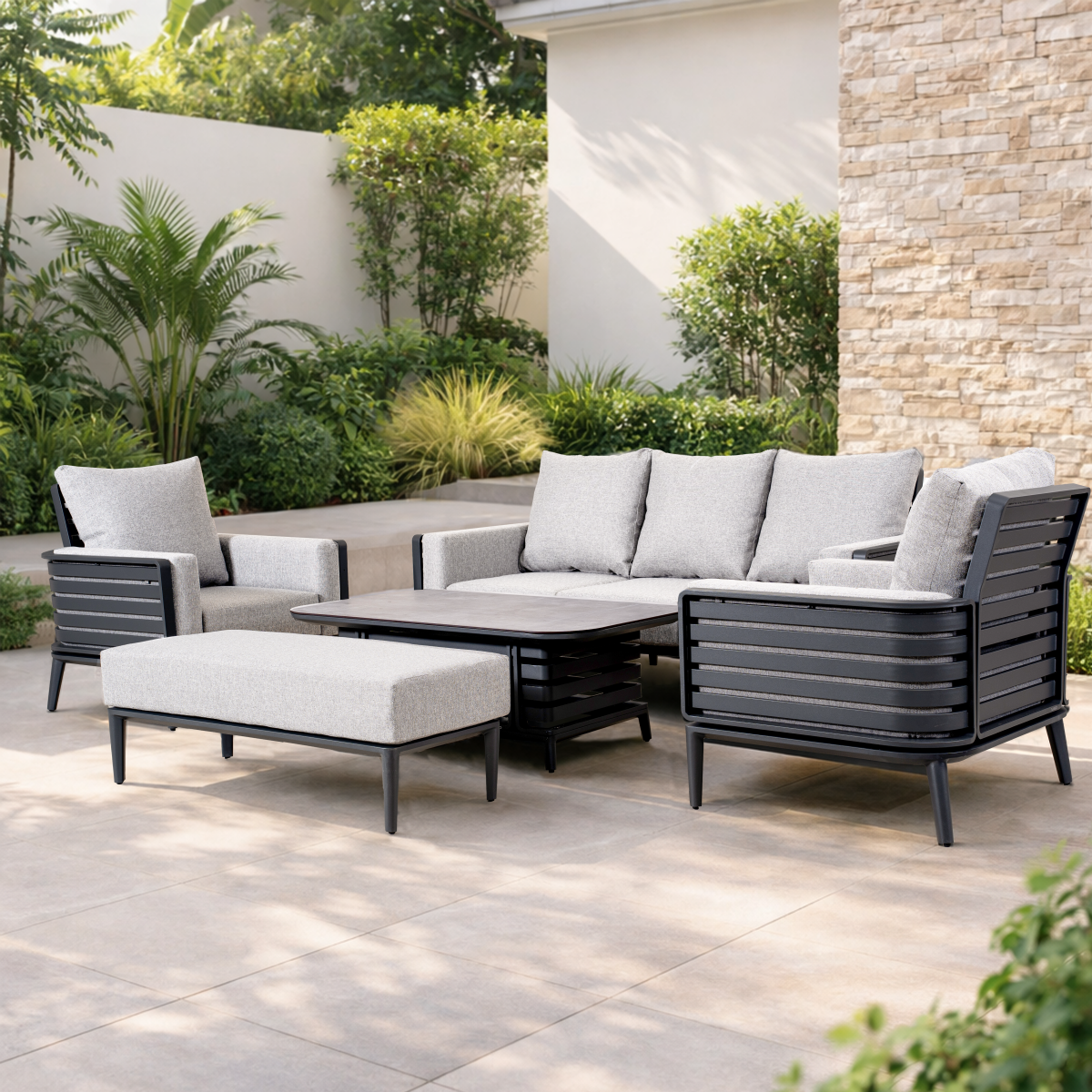 AUREL 7-Seater Aluminium Outdoor Sofa Set - 5 Pieces