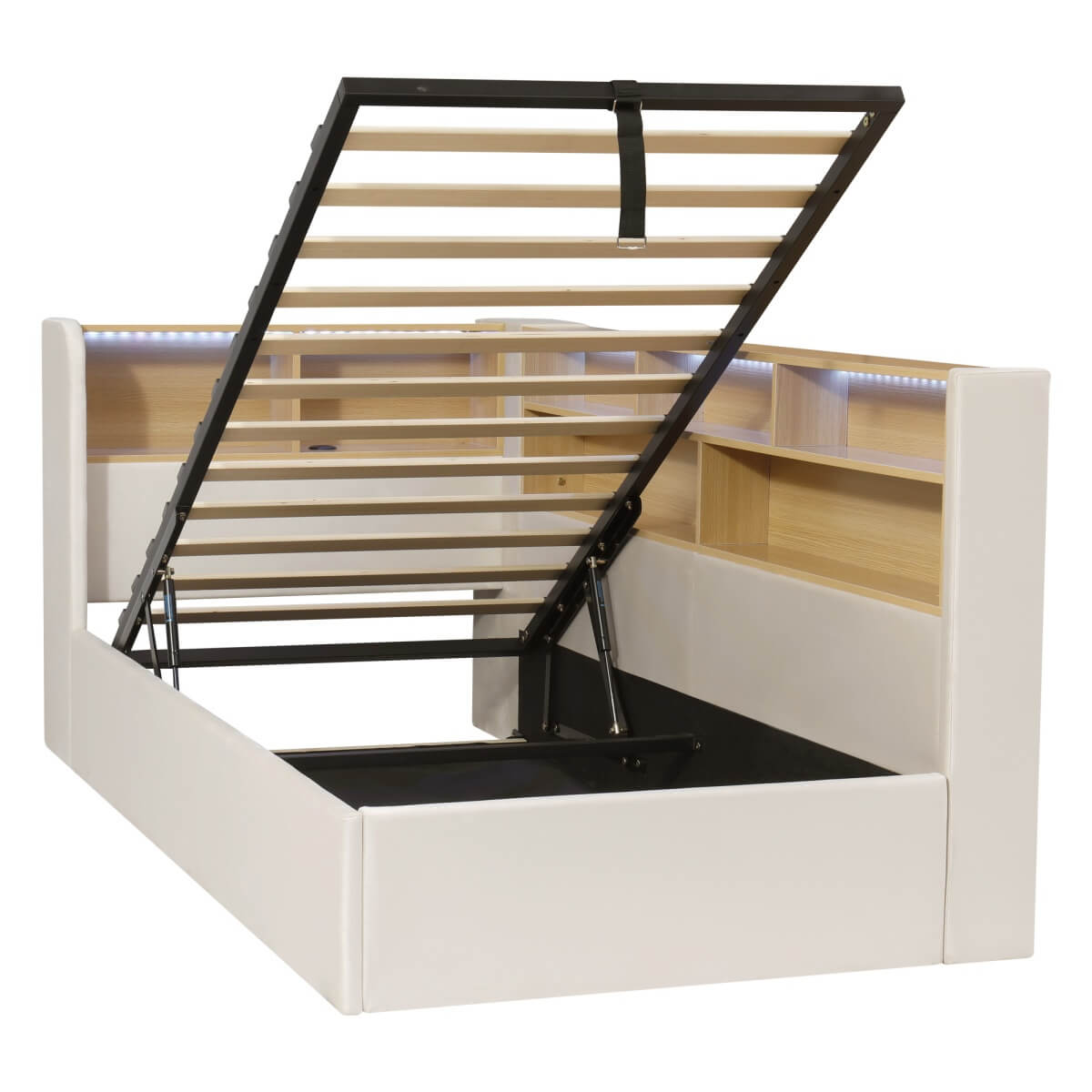 3FT Single L-Shaped Upholstered Daybed - Velvet Sofa Bed with Hydraulic Storage & USB